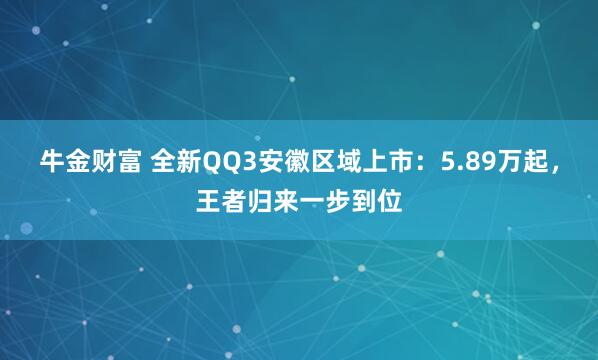 牛金财富 全新QQ3安徽区域上市：5.89万起，王者归来一步到位